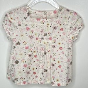 Janie And Jack Top Girls Toddler Sz 6-12M Cotton Pink Floral Cap Sleeve Buttons